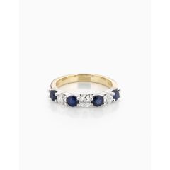 Sapphire & Diamond  7 Stone Ring Share Claw Setting In 18K white and Yellow Gold