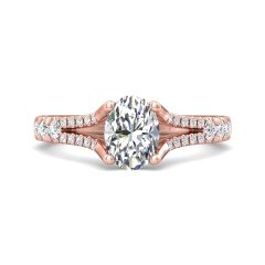 Split Band Style Setting Oval Cut Diamond Engagement Ring Pave Setting Side Stones In 18K Rose Gold 