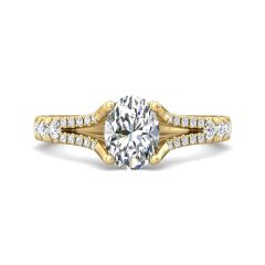 Split Band Oval Cut Four Prong Setting Diamond Engagement Ring Pave Setting Side Stones In 18K Yellow Gold