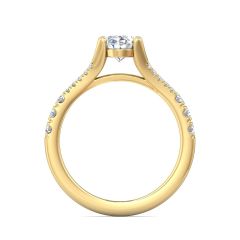 Split Band Oval Cut Four Prong Setting Diamond Engagement Ring Pave Setting Side Stones In 18K Yellow Gold