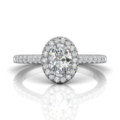 Oval Cut Halo Diamond Engagement Ring 4 Claw Centre Stone Pave Setting Side stone In 18k White Gold
