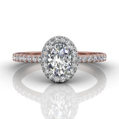 Halo Oval Cut Diamond Engagement Ring With 4 Claw Centre Stone Pave Setting Side Stone  In 18k Rose Gold
