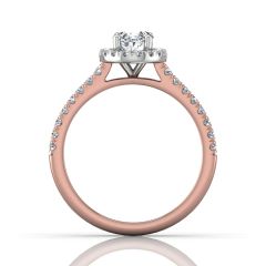 Halo Oval Cut Diamond Engagement Ring With 4 Claw Centre Stone Pave Setting Side Stone  In 18k Rose Gold
