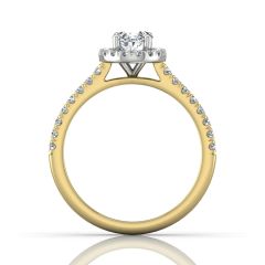 Oval Cut Halo Style Diamond Engagement Ring Pave Setting Side Stones With 4 Claw Setting Centre Stone In 18k Yellow Gold