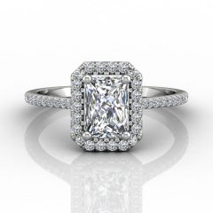 Radiant Cut Diamond Halo Engagement Ring with Pave Side Stones Setting -Platinum