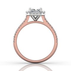 Radiant Cut Diamond Halo Engagement Ring with Pave Side Stones Setting -18K Rose