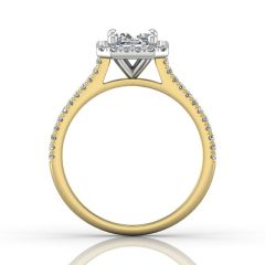 Radiant Cut Diamond Halo Engagement Ring with Pave Side Stones Setting -18K Yellow