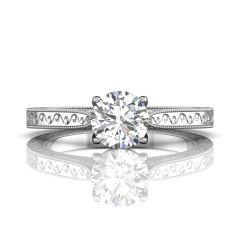 Vintage Style Filigree and Milgrain Engagement Ring in 18K White Gold 