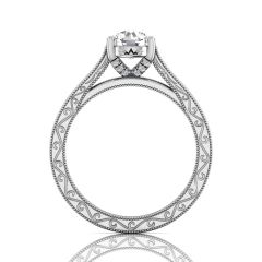 Vintage Style Filigree and Milgrain Engagement Ring in 18K White Gold 