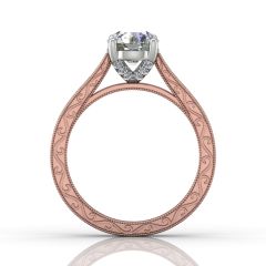 Round Cut 4 Prong Two Tone Vintage Filigree Diamond Engagement Ring in 18k White and Rose Gold