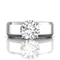 Wide Band Round Cut Diamond Engagement Solitaire Ring -Platinum