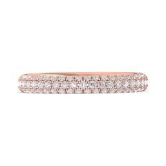 Women Wedding Ring 3 Row Pave Diamond Setting In 18K Rose Gold 