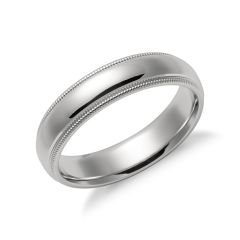 Milgrain Comfort Fit Gents Wedding Ring in 9K White Gold