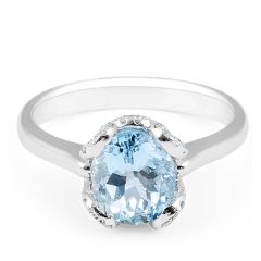 Aquamarine Diamond Ring in18 Karat White Gold Oval-Cut