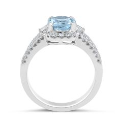 Aquamarine Diamond Halo Split Band Ring in18 Karat White Gold Engagement rings melbourne