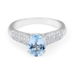 Aquamarine Diamond Engagement Ring in Micro-Pave Setting Gemstone rings