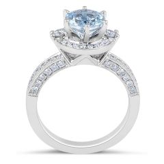 Aquamarine Diamond Halo Engagement Ring in Grain Set Wedding Rings
