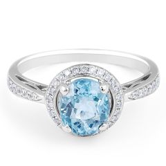 AQUAMARINE DIAMOND HALO Wedding rings melbourne