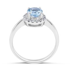 AQUAMARINE DIAMOND HALO ENGAGEMENT RING IN 18 KARAT WHITE GOLD - Diamond rings