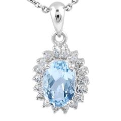 Aquamarine Diamond Halo Pendant in 18 Karat White Gold Gemstone 