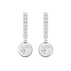 Hoop Diamond Earring Round Cut Bezel Setting Centre Stone Pave Setting Side Stone in 18K White Gold