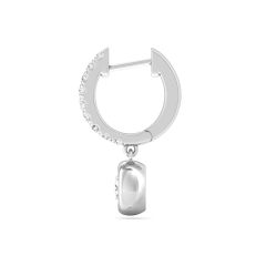 Hoop Diamond Earring Round Cut Bezel Setting Centre Stone Pave Setting Side Stone in 18K White Gold
