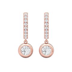Bezel Set 1.75CT Lab Grown Diamond Hoop Earrings Pave Set Loop Stone In 18K Rose Gold 