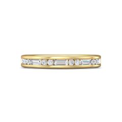 Women's Round And Baguette Cut Diamond Eternity Wedding Ring Channel Setting In 18K Yellow Gold 