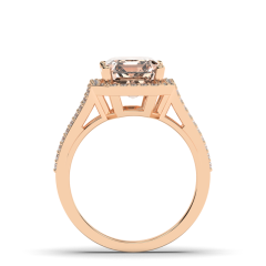 Morganite Diamond Split Band Halo Ring 4CT Emerald Cut Set Set In 18K Rose Gold 