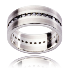 18K White gold Black Round Cut diamond Gents Wedding Ring Channel Set