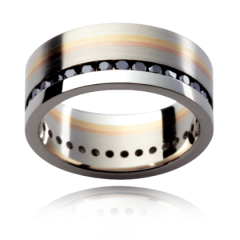 18K  White Gold Black Diamond Gents Wedding Ring Channel Set (8.00MM)