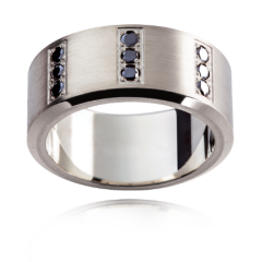 18K White gold Black diamond Gents wedding Ring Emery Finish 