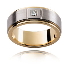  Gents Diamond Wedding Band Princess Cut Hammer Setting In 18K White and Yellow Gold