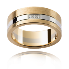  Diamond Gents Wedding Ring 3 Stone Round Cut Grain Setting In 18K White And Yellow Gold
