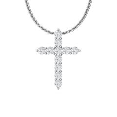 1.00CT Lab Grown Diamond Cross Pendant Pave Setting In 18K White Gold 