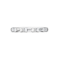 Bar Setting Alternating Round And Baguette Diamond Wedding Ring In 18K White Gold