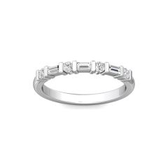 Bar Setting Alternating Round And Baguette Diamond Wedding Ring In 18K White Gold