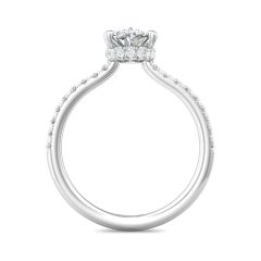 Oval Cut Hidden Halo Diamond Engagement Ring 4 Claw Centre Stone Setting Pave Setting Side Stones In 18K White Gold 