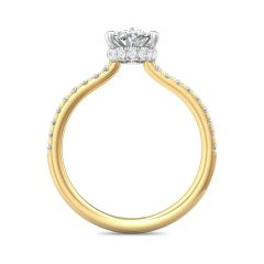 Hidden Halo Pave Setting Oval Cut Diamond Engagement Ring In 18K Two Tone White and Yellow Gold