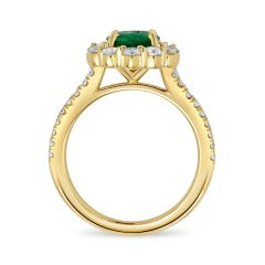 Emerald Diamond Halo Engagement Ring Oval Cut 4 Claw Setting In 18K Yellow Gold 