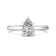 Pear Shape Cut Solitaire Diamond Engagement Ring 5 Claw Setting In a Plain Half Round Shape Band-18K White