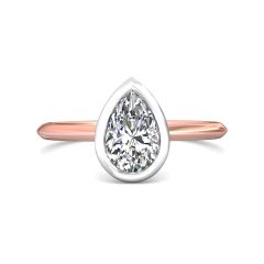 Pear Shape Cut Bezel Setting Diamond Engagement Ring In a Plain Knife Edge Band-18K Rose