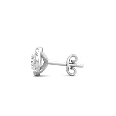 Round Cut Halo Diamond Earrings Pave Setting With Secured  friction backings In 18K White Gold