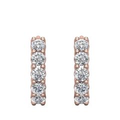 18K Rose Gold Hoop Diamond Earrings Set With Round Cut Diamonds Share Prong Setting 