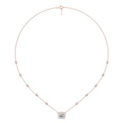 1.00CT Emerald Cut Lab Grown Diamond Necklace four Claw Setting Centre Stone Pave Setting Side Stone Adjustable Chain In 18k Rose Gold 