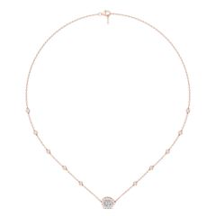 1.00CT Pear Shape Halo Pendant Necklace Lab Grown Diamond 3 Claw Setting with Adjustable Curb Link Chain In 18K Rose Gold 
