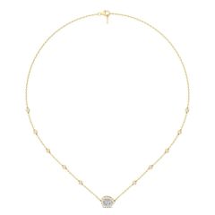 Halo Pendant Pear shape Lab Grown Diamond Necklace Pave Setting with Adjustable  Curb Link Chain In 18K Yellow Gold 