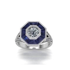 18K White Gold Diamond Sapphire engagement ring 