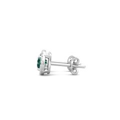 Emerald Halo Stud Diamond Earring Round Cut Centre 4 Claw Setting In 18K White Gold