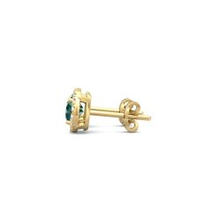 Emerald Stud Halo Diamond Earring Pave Setting In 18K Yellow Gold 
